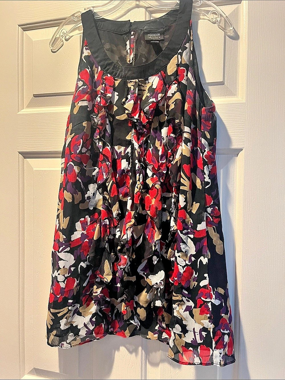 nicole by Nicole Miller Floral Tank Top in Black & Red Size Large Like New